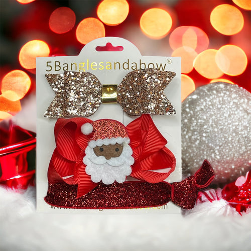 Christmas Holiday Santa Bow Set