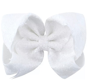 8" Jumbo Sequin White Boutique Bow