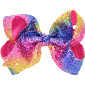 8" Jumbo Sequin Rainbow Pink Boutique Bow