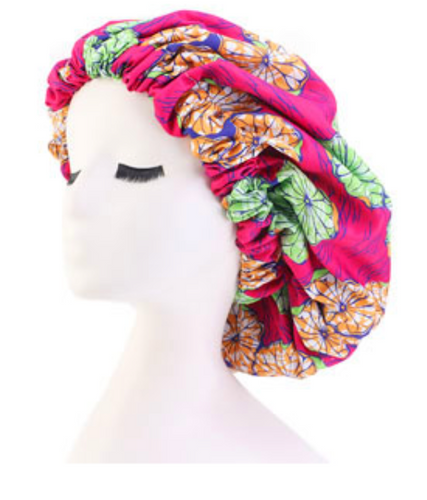 African Print Night Cap Double Lined Pink