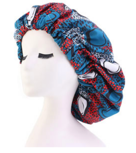 African Print Night Cap Double Lined Blue