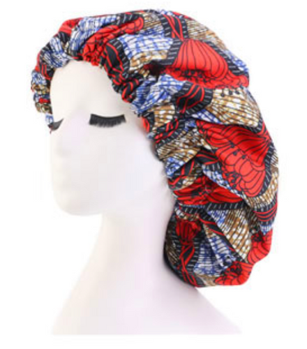African Print Night Cap Double Lined Red