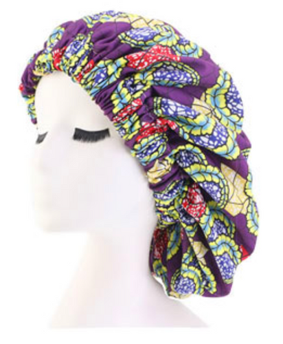 African Print Night Cap Double Lined Purple