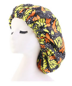African Print Night Cap Double Lined Yellow